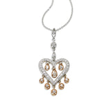 Two Tone Diamond Dangles Heart Pendant, 18 Karat Gold