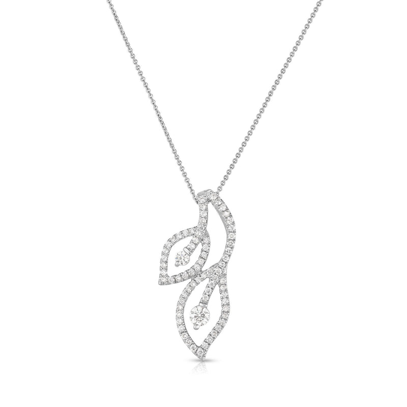 Leaf Motif Diamond Pendant, 14K White Gold