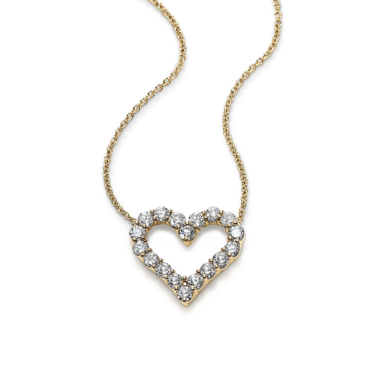 Open Heart Diamond Pendant, 14K Yellow Gold