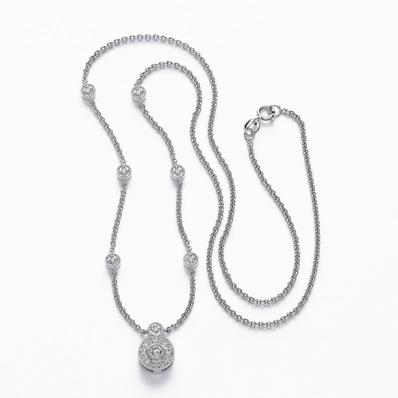 Pave and Bezel Set Diamond Necklace, 18 inch, 14K White Gold