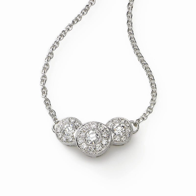 Triple Graduated Diamond Circle Necklace, 16 inch, 14K White Gold