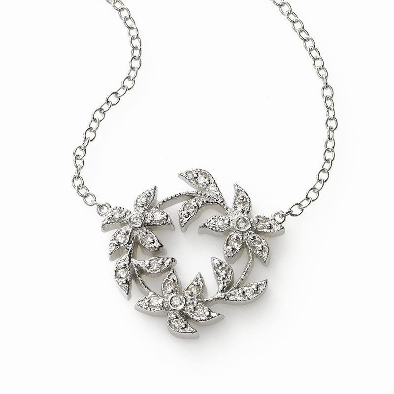 Pave Diamond Circle Necklace, 16 inch, 14k White Gold