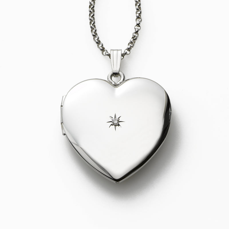 Heart Shaped Locket Necklace with Diamond Accent, Sterling Silver, 20 Inches