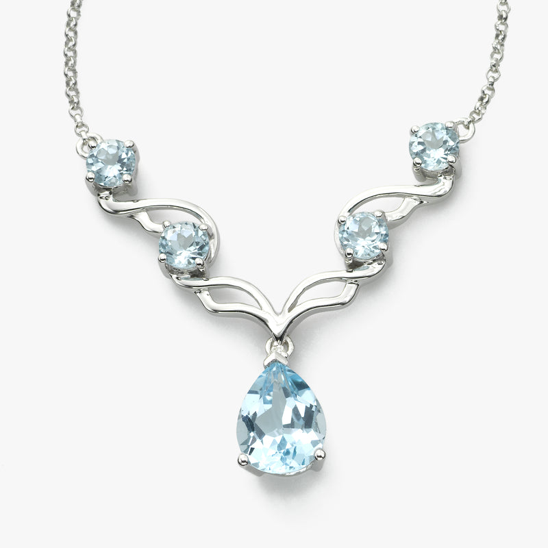 Blue Topaz and Diamond Necklace, 14K White Gold
