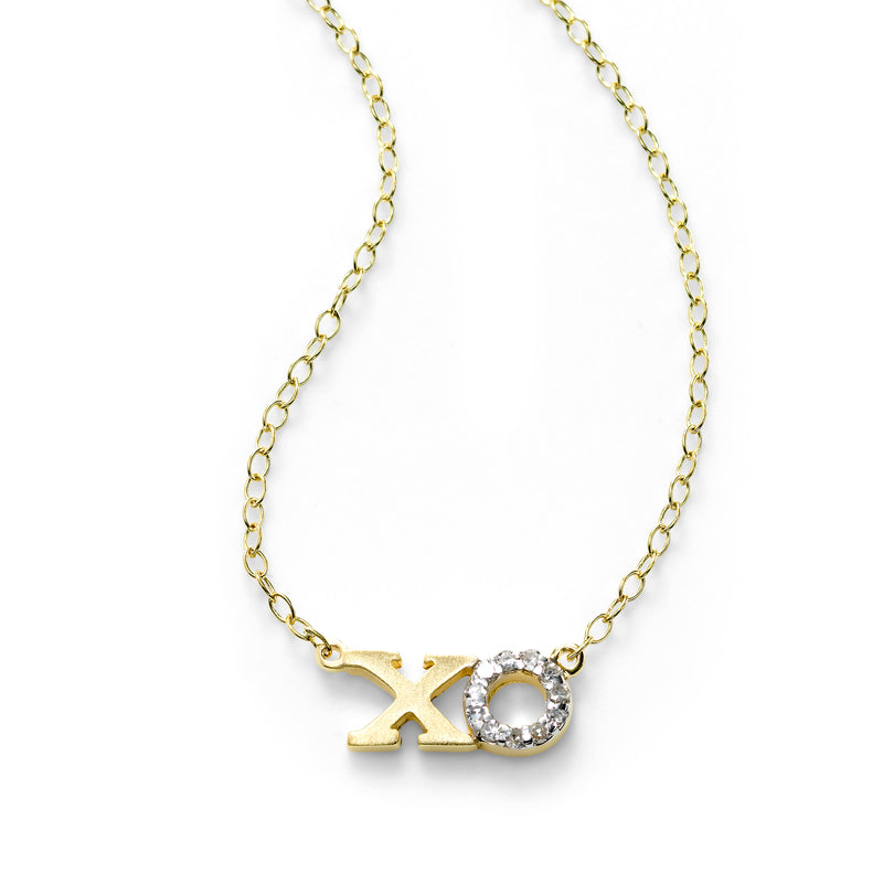 XO Necklace with Diamonds, 14K Yellow Gold