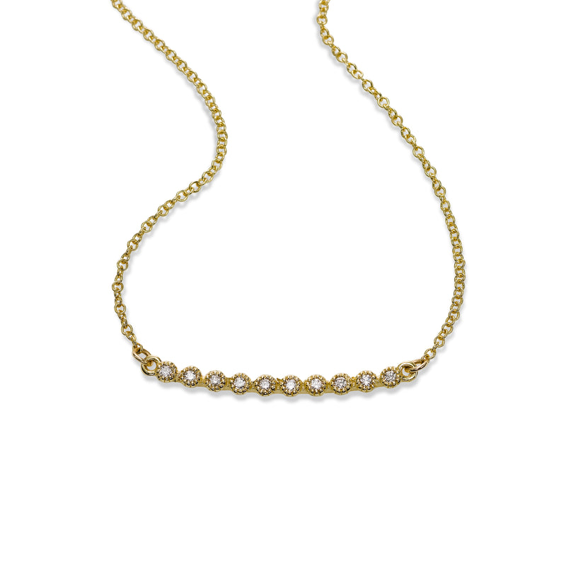 Bezel Set Diamond Bar Necklace, 14K Yellow Gold