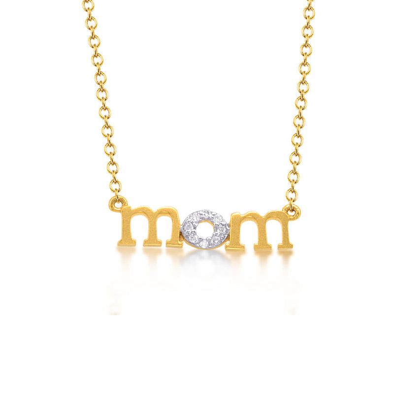 MOM Necklace with Diamonds, 14K Yellow Gold
