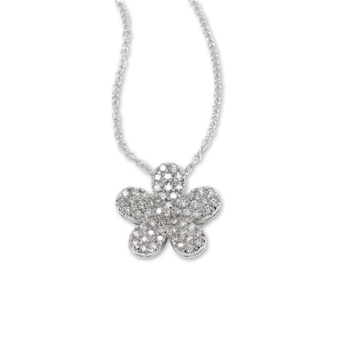 Pavé Diamond Flower Pendant, 14K White Gold
