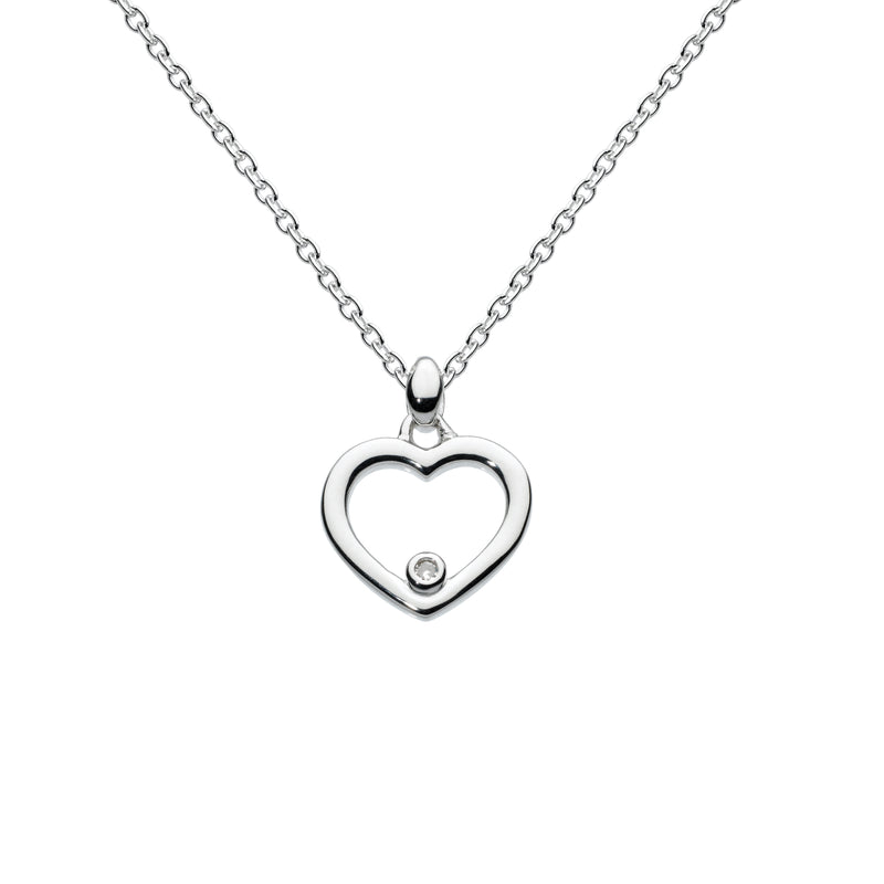 Open Heart Pendant with Diamond Accent, Sterling Silver