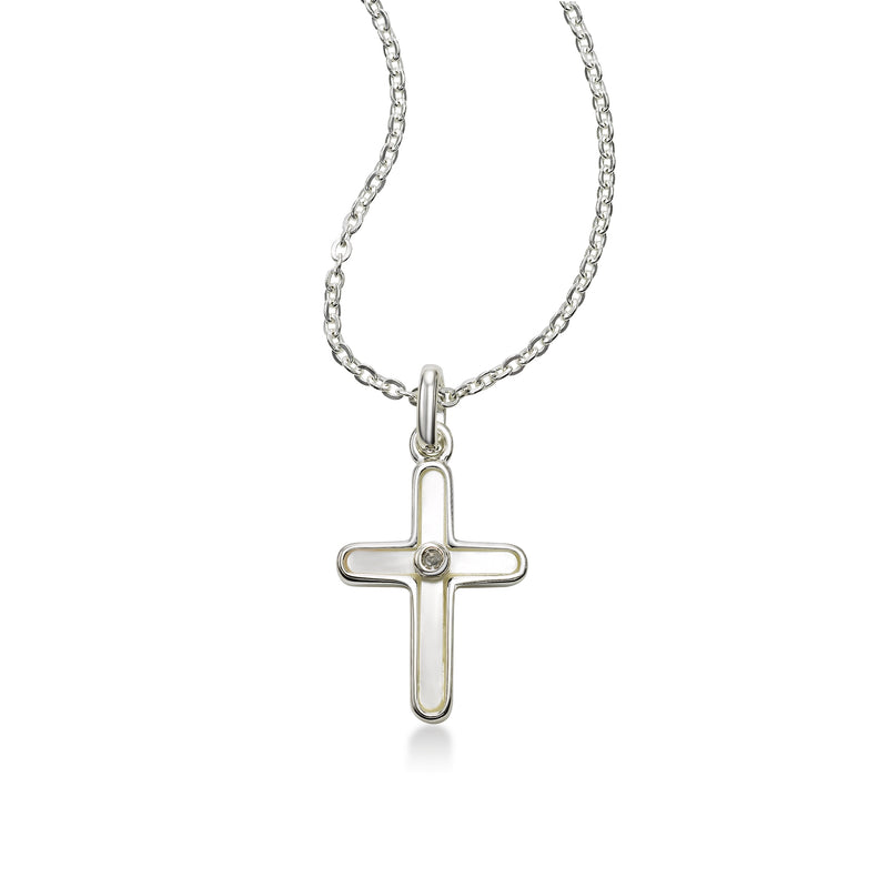 Mother of Pearl Cross with Diamond Accent, Sterling Silver