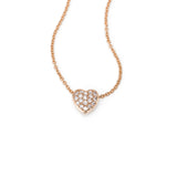 Small Pavé Diamond Heart Necklace, 14K Rose Gold