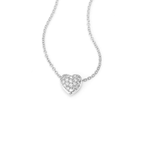 Small Pavé Diamond Heart Necklace, 14K White Gold