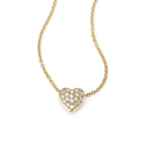Small Pavé Diamond Heart Necklace, 14K Yellow Gold