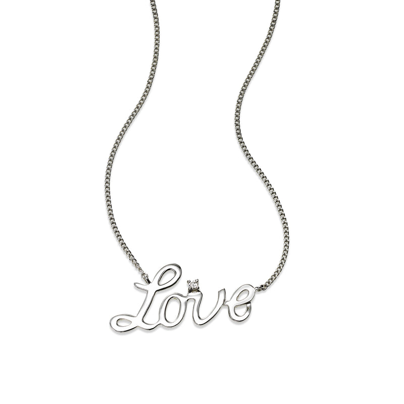 Love Necklace with Diamond Accent, 14K White Gold