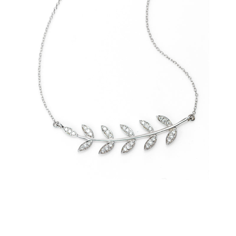 Diamond Branch Necklace, 14K White Gold