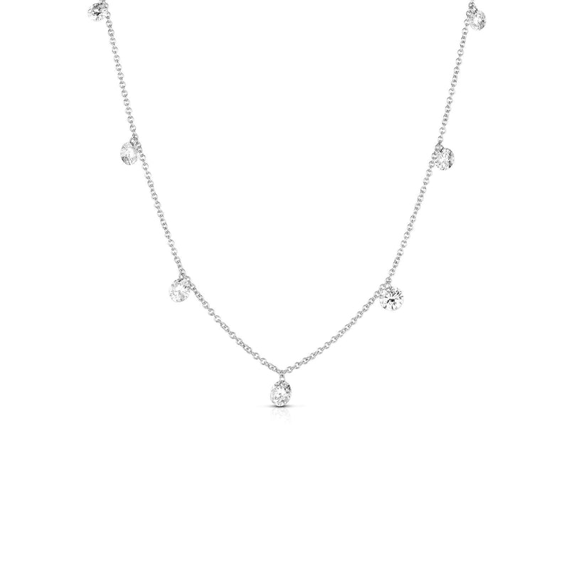 Seven Floating Diamonds Necklace, 14K White Gold