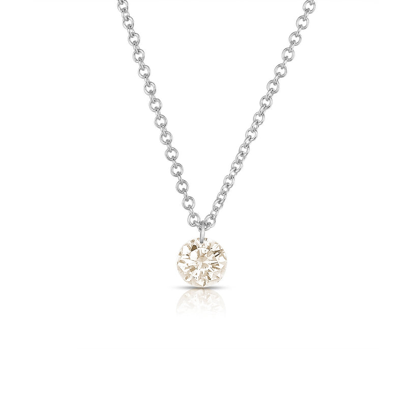Single Light Brown Diamond Drop Necklace, 14K White Gold