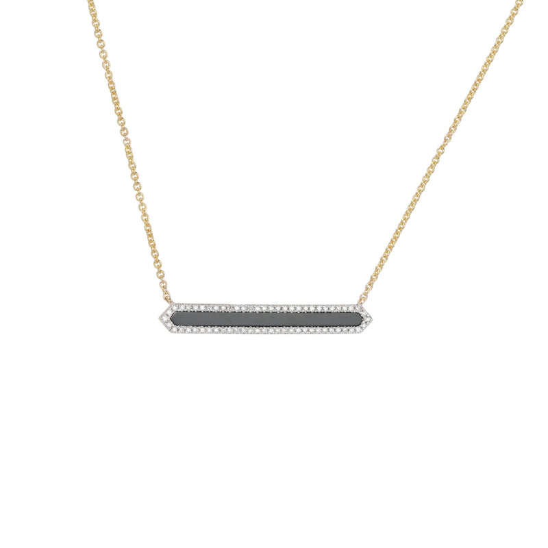 Black Agate and Diamond Bar Necklace, 14K Yellow Gold