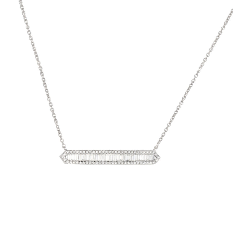 Baguette Diamond Bar Necklace, 14K White Gold