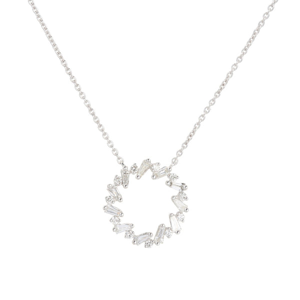 Baguette Diamond Open Circle Necklace, 14K White Gold | Long Island ...