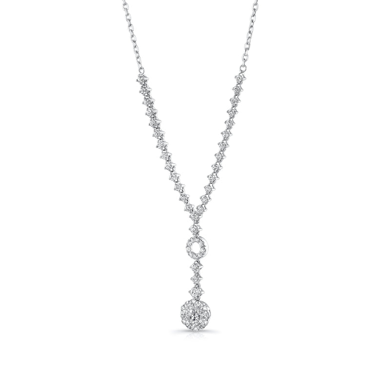 Diamond Cluster Drop Necklace, 14K White Gold