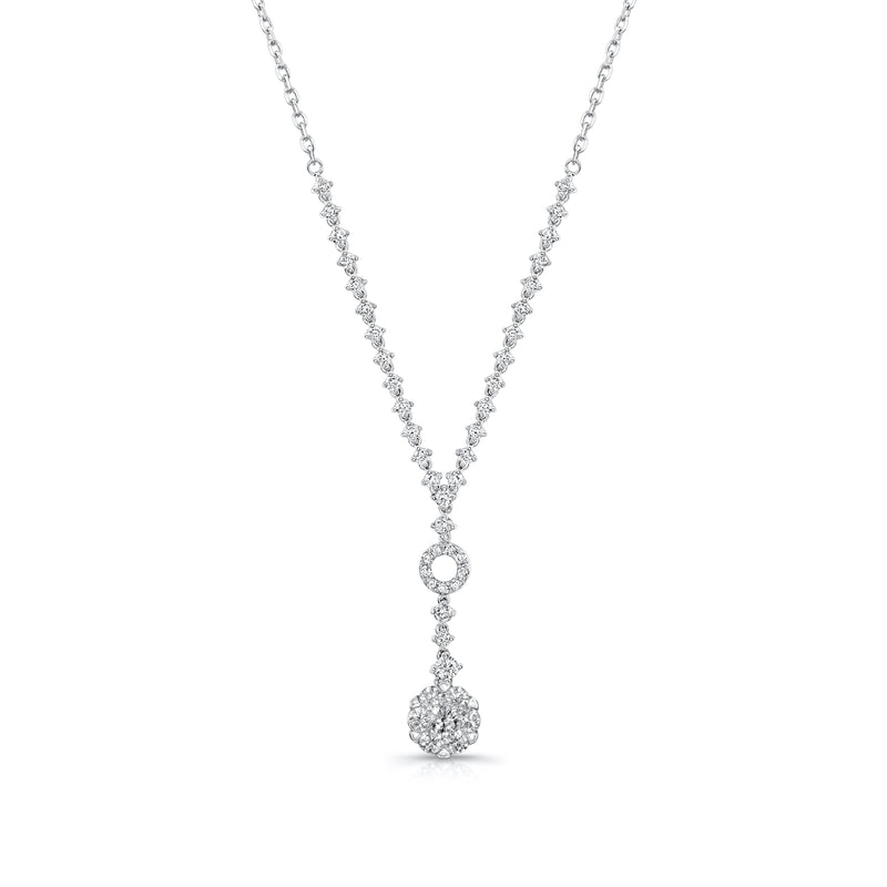 Diamond Cluster Drop Necklace, 14K White Gold