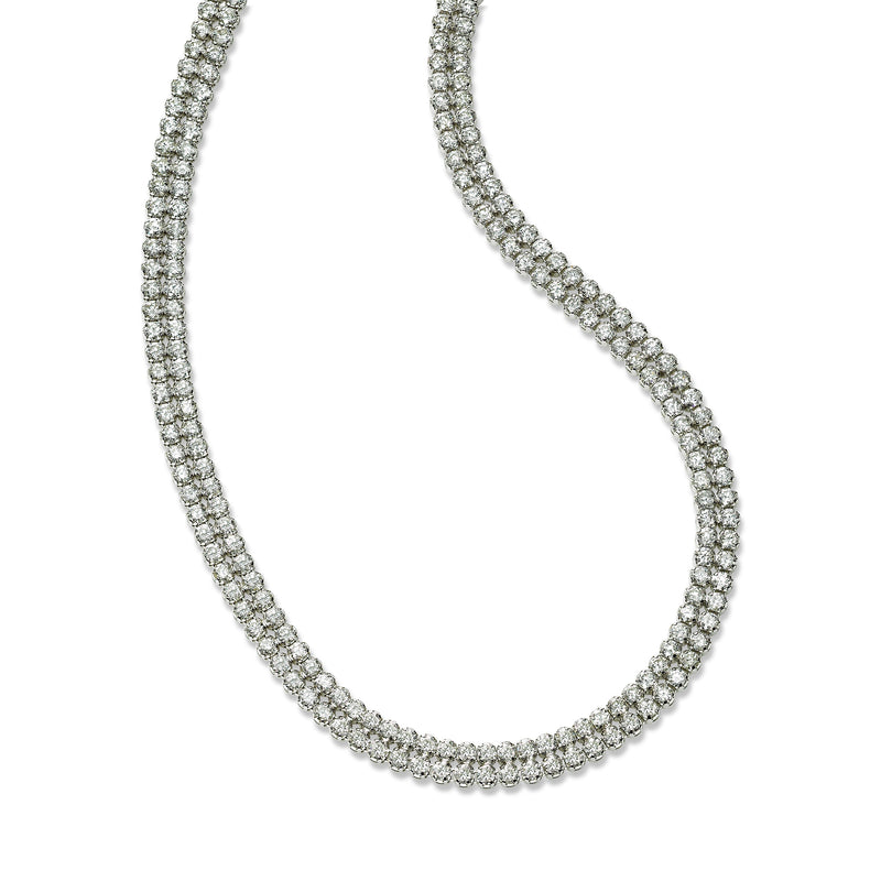Double Row Diamond Necklace, 12.75 Carats, 14K White Gold