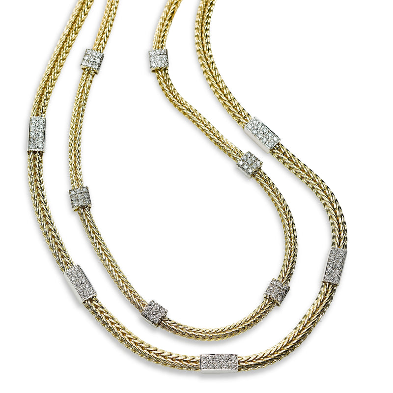 Double Strand Chain Necklace with Diamonds, 14 Karat Gold
