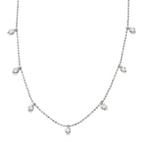 Bezel Set Diamond Drop Station Necklace, 17 Inches, 14K White Gold