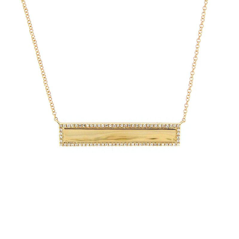 Engravable Diamond Framed Bar Necklace, 14K Yellow Gold