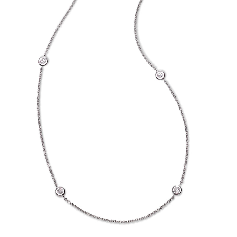 Bezel Diamond Stations Necklace, 18 Inches, 1.50 Carats, 14K White Gold