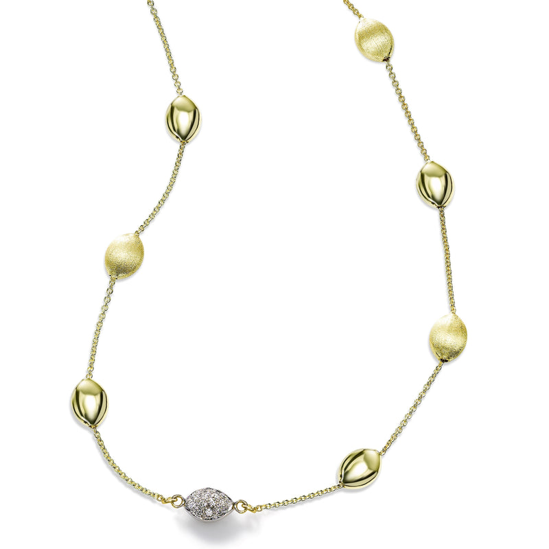 Gold and Diamond Pebble Necklace, 14 Karat Gold