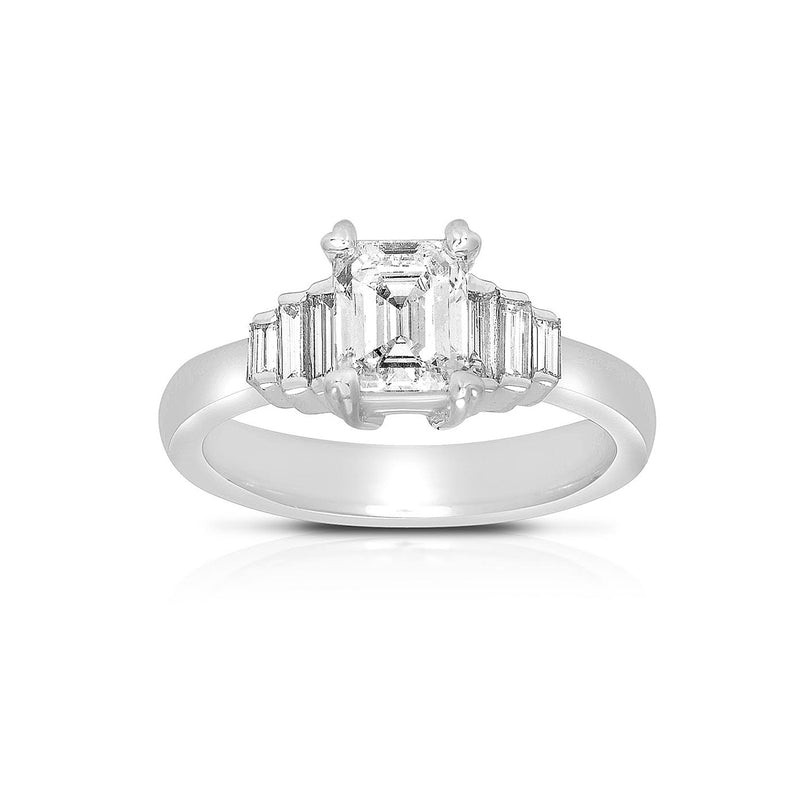 Emerald Cut Diamond Ring, 18K White Gold