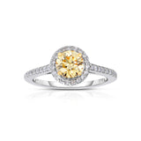 Fancy Champagne Color Diamond Ring with Halo, 18 Karat Gold