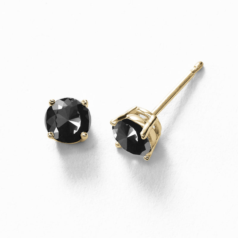 Black Diamond Stud Earrings, 5 MM, 1.00 Carats, 14K Yellow Gold