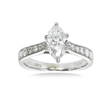 Marquise Shaped Diamond Engagement Ring, 1.22 Carats Center, 14K White Gold
