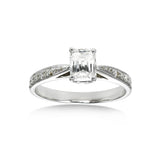 Emerald Cut Diamond Engagement Ring, .73 Carat Center, 18K White Gold