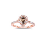 Pear Shape Fancy Brown Diamond Halo Ring, 14K Rose Gold