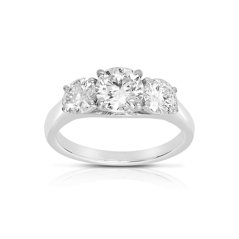 Three Stone Diamond Ring, .90 Carat Center, 14K White Gold