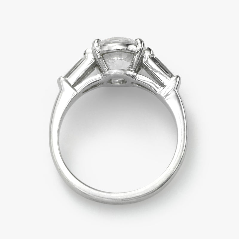 Round Diamond Ring with Tapered Baguettes, 18K White Gold