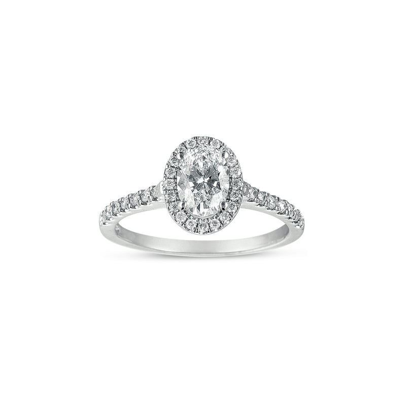 Oval Halo Diamond Engagement Ring, 14K White Gold