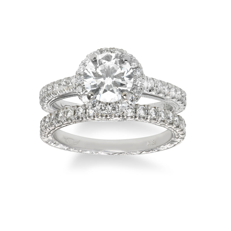 Bridal Set with Hand Engraving, 18K White Gold
