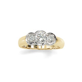 Three Stone Bezel Set Diamond Ring, 14 Karat Gold