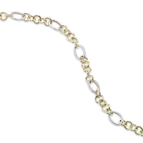 Two Tone Euro Link Bracelet, 14 Karat Gold, 7.25 inches
