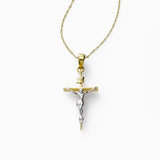 Slim Crucifix, 14 Karat Yellow and White Gold, 18 Inch Chain