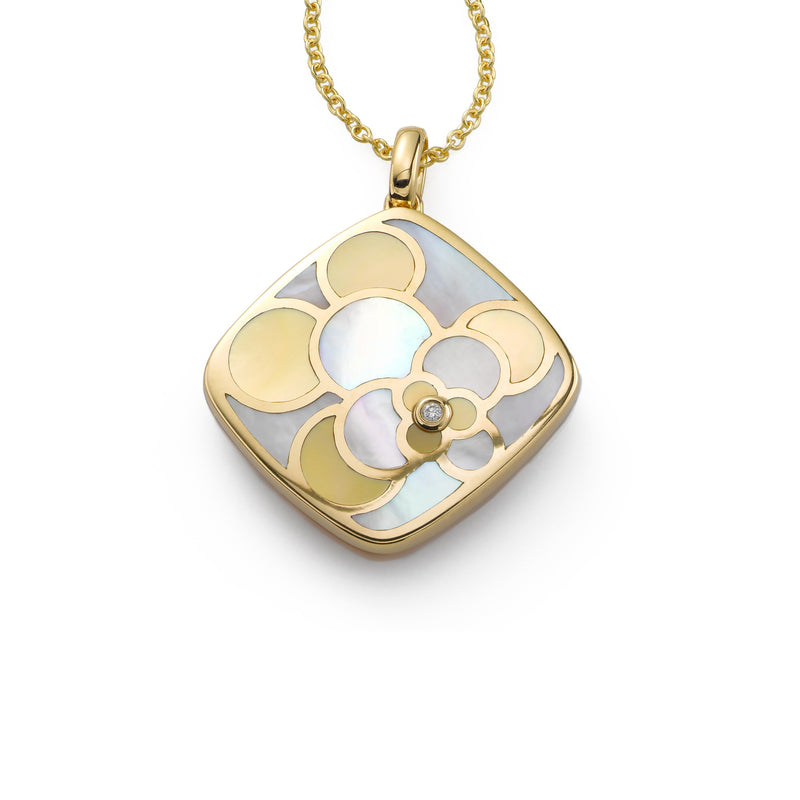 Yellow and White Mother of Pearl Pendant, 18K Yellow Gold
