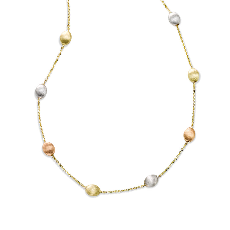 Tri-Color Textured Pebble Necklace, 14 Karat Gold