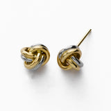 Small Gold Knot Earring, 14K White and Yellow Gold