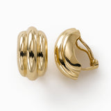 Ribbed Button Earrings, Non-Pierced Clip, 14K Yellow Gold
