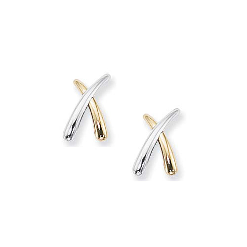 Two Tone Criss Cross Earrings, 14K Gold